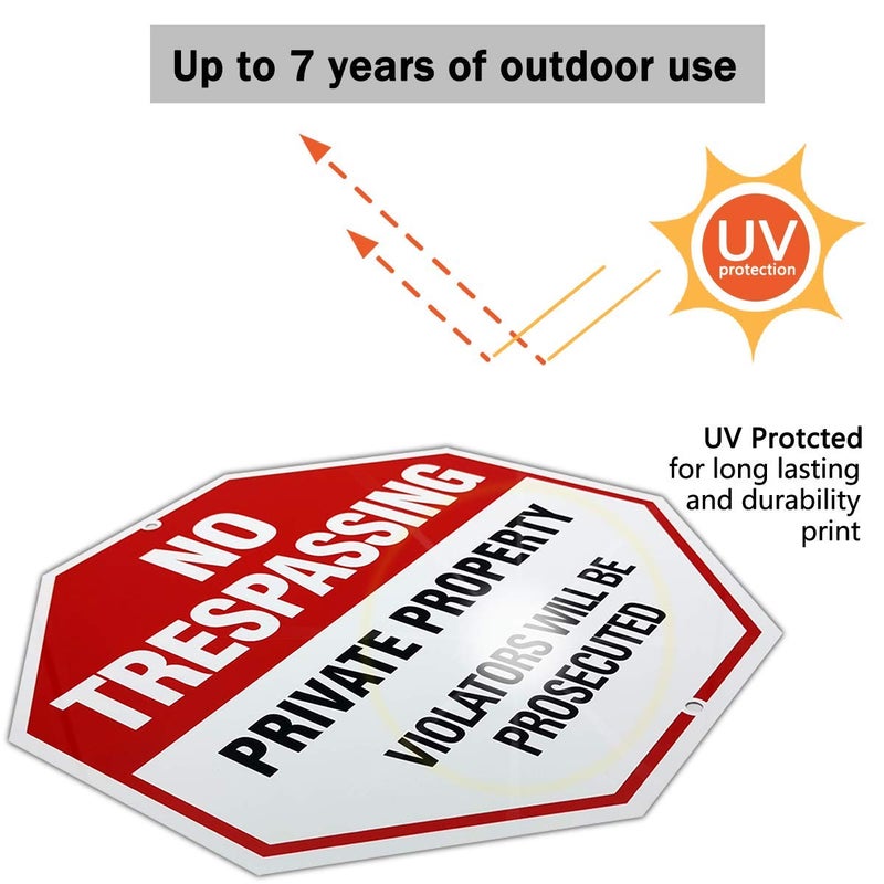 DXSIGN 2-Pack No Trespassing Private Property Signs, Aluminum Octagon 12x12 Inch - UV-Printed, Weatherproof & Durable, Perfect for Indoor & Outdoor Security Warning - Image 2